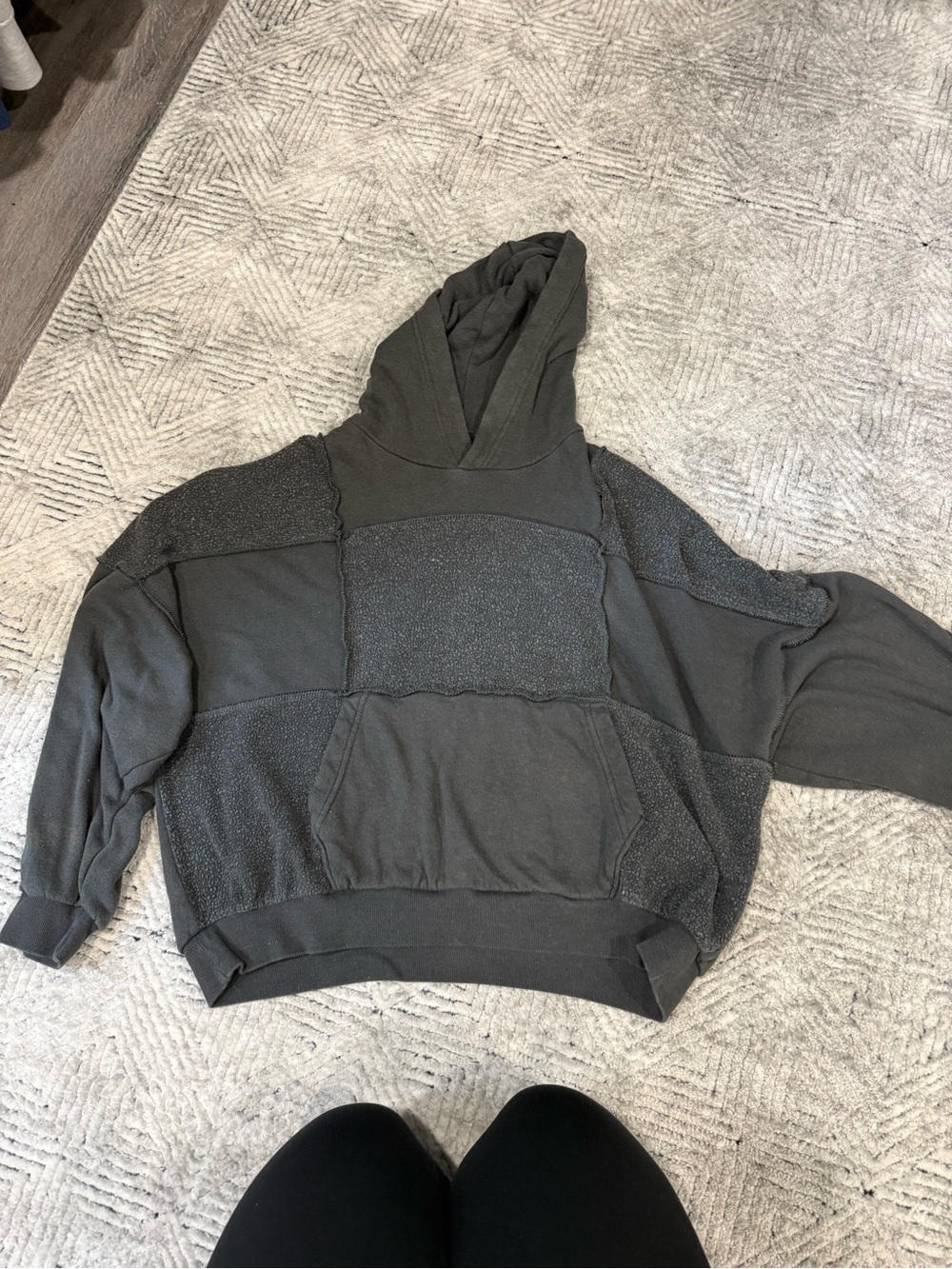 aerie grey Patchwork Hoodie Sweatshirt